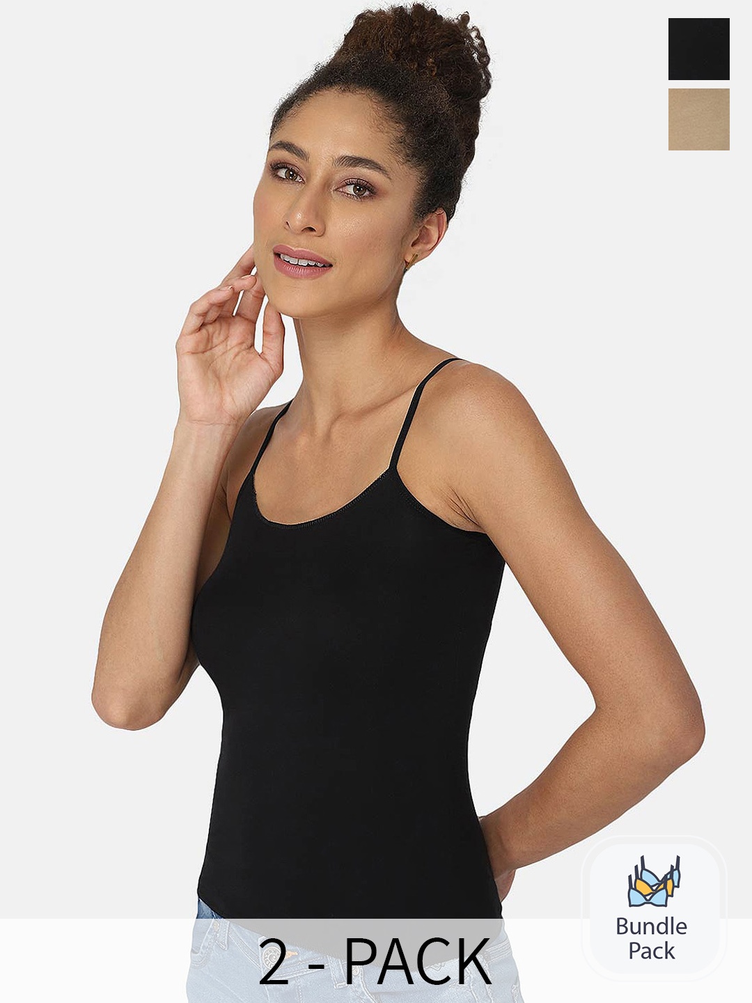 

intimacy LINGERIE Pack Of 2 Shoulder Strap Cotton Camisoles, Black