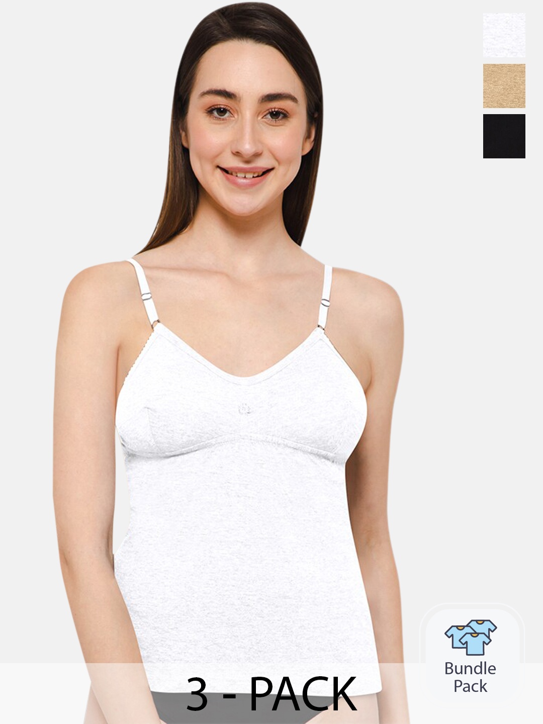 

intimacy LINGERIE Pack Of 3 Cotton Camisoles-C63, Black