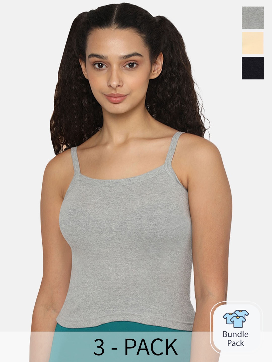 

intimacy LINGERIE Pack Of 3 Cotton Camisoles-C53, Grey melange