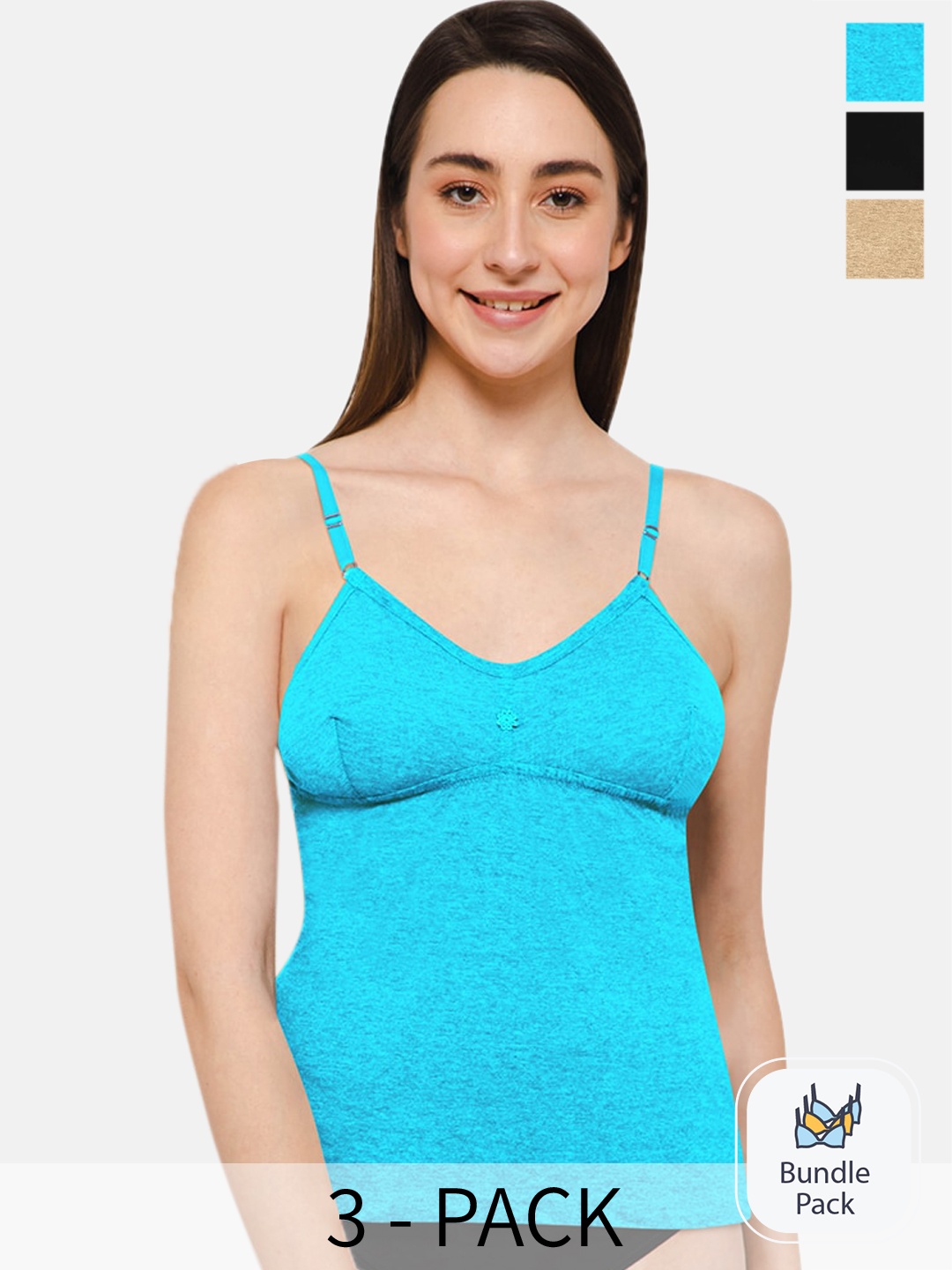 

intimacy LINGERIE Pack Of 3 Cotton Camisoles-C33, Blue