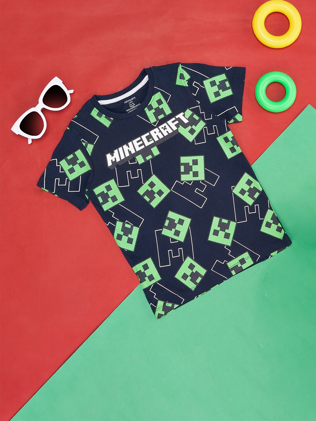 

Pantaloons Junior Boys Minecraft Printed Cotton T-shirts, Navy blue