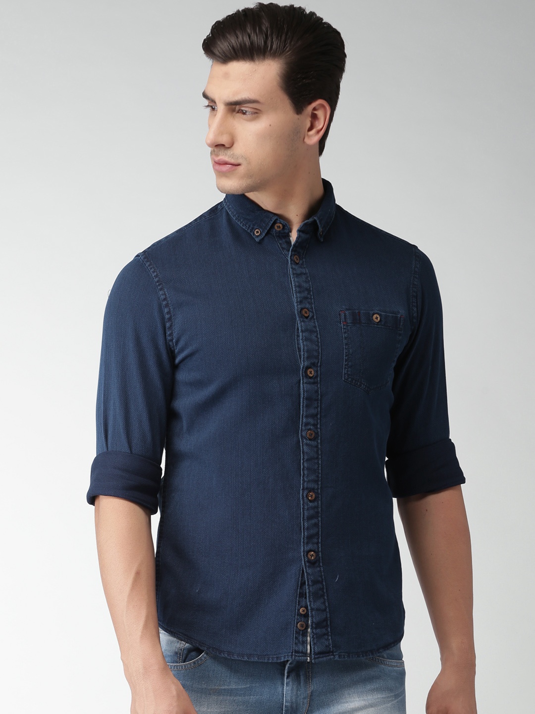 

Celio Men Navy Blue Regular Fit Solid Casual Shirt