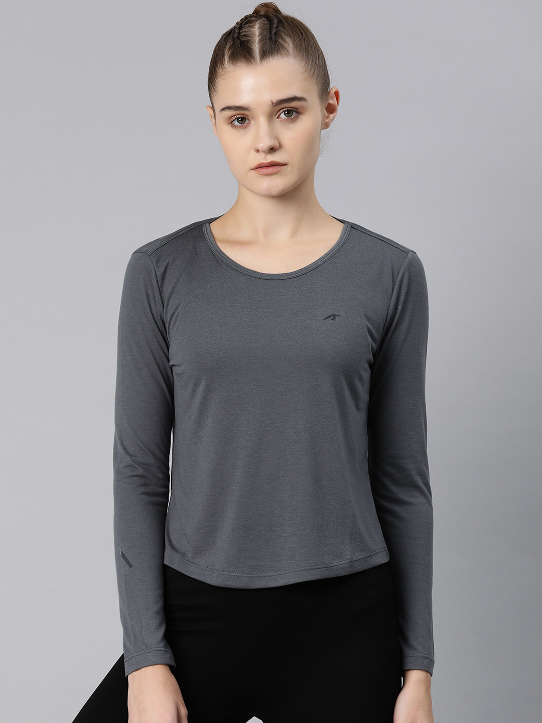 

Alcis Women Solid Slim Fit Sports T-shirt, Grey