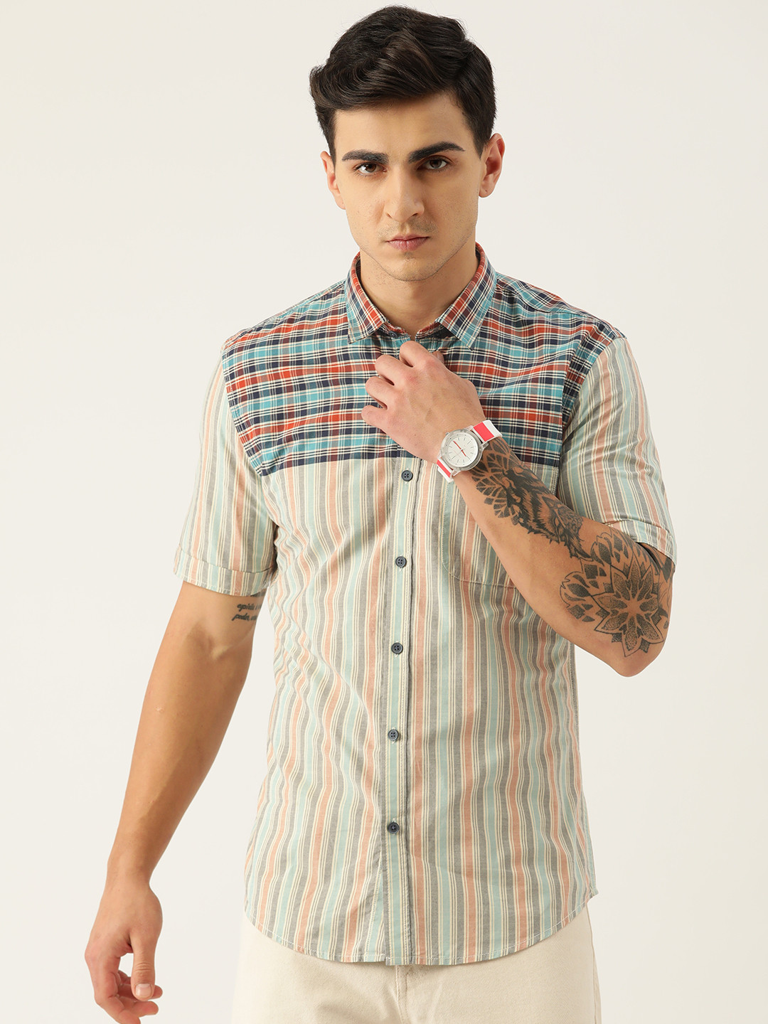 

Peter England Casuals Men Slim Fit Striped Pure Cotton Shirt, Multi
