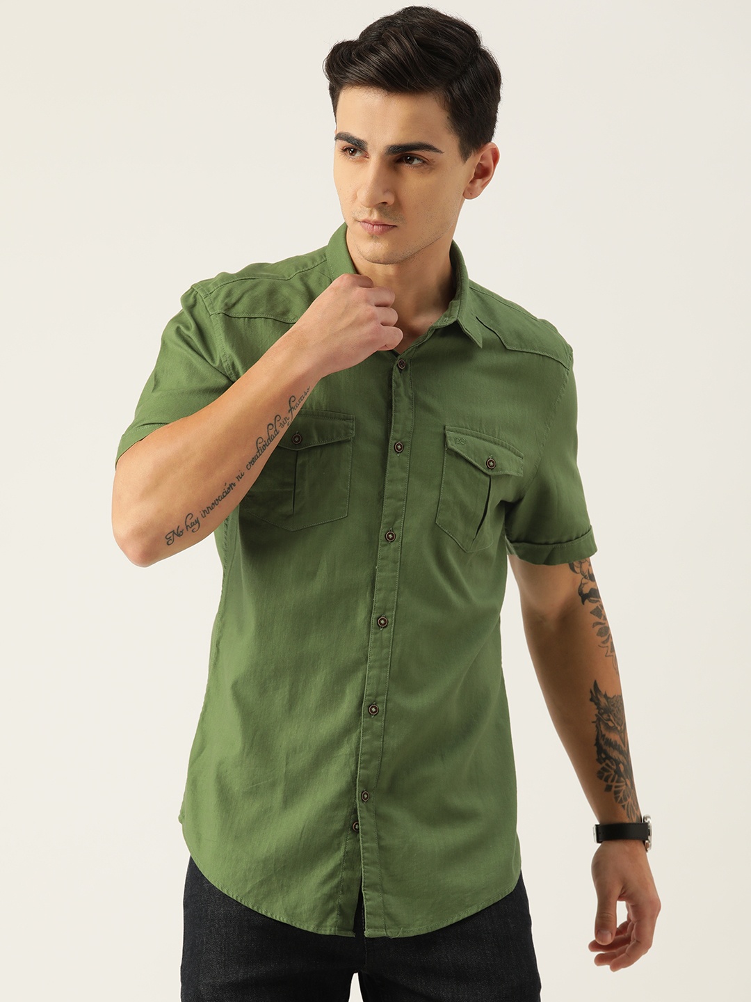 

Peter England Casuals Cotton Slim Fit Opaque Casual Shirt, Green