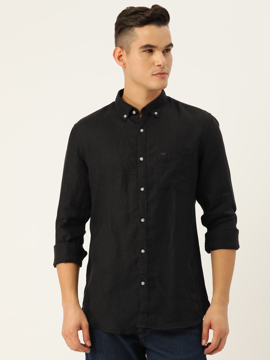 

Peter England Casuals Men Slim Fit Pure Linen Casual Shirt, Black