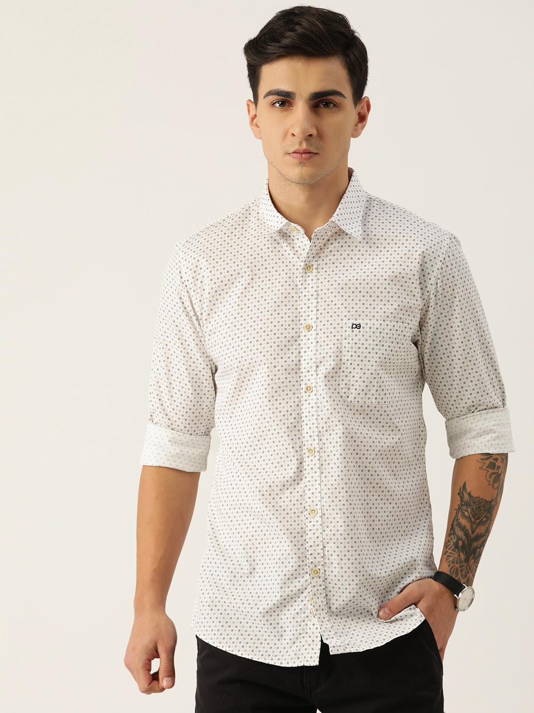 

Peter England Casuals Pure Cotton Slim Fit Ditsy Printed Casual Shirt, White