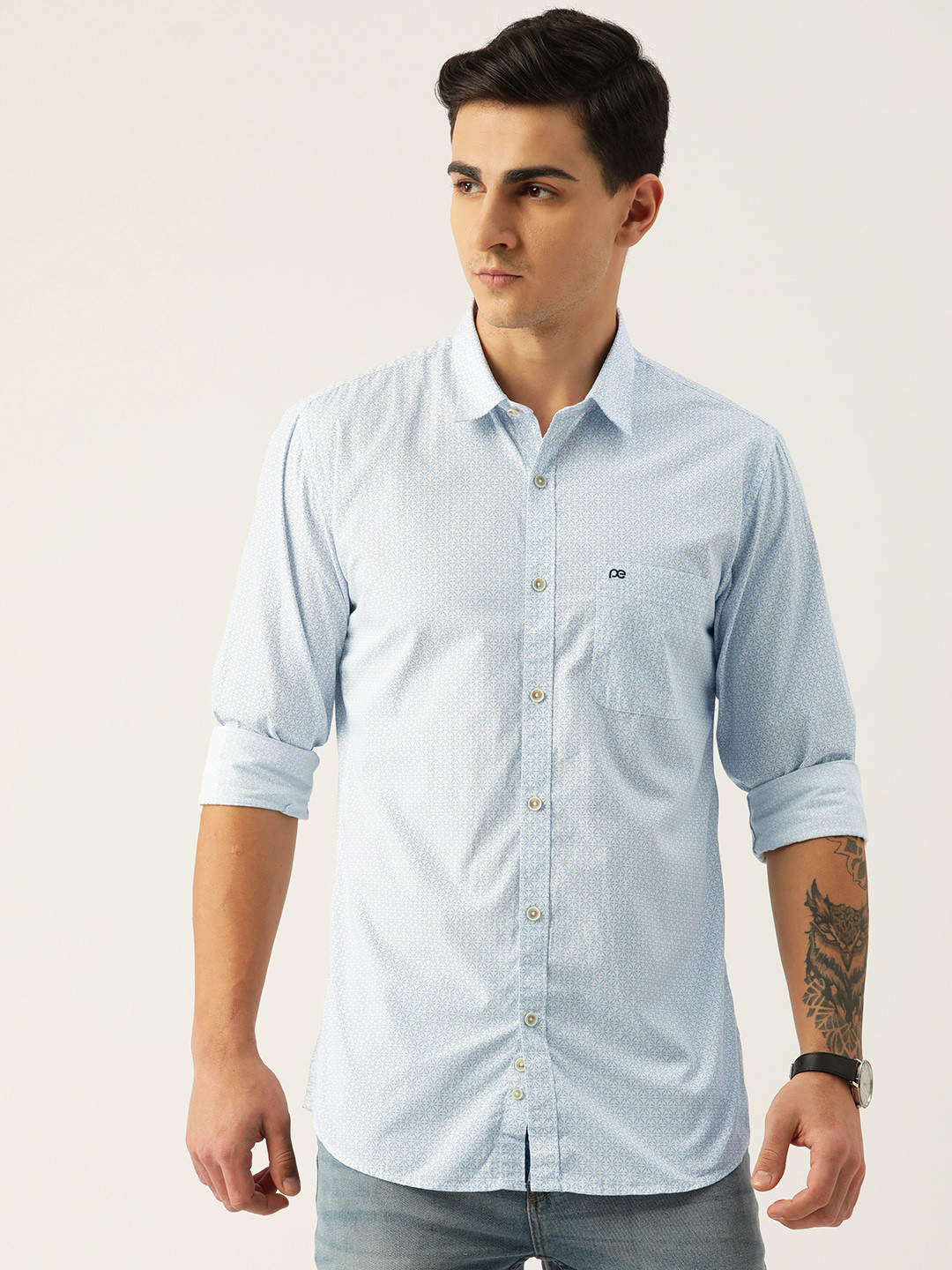 

Peter England Casuals Men Floral Print Slim Fit Pure Cotton Shirt, Blue
