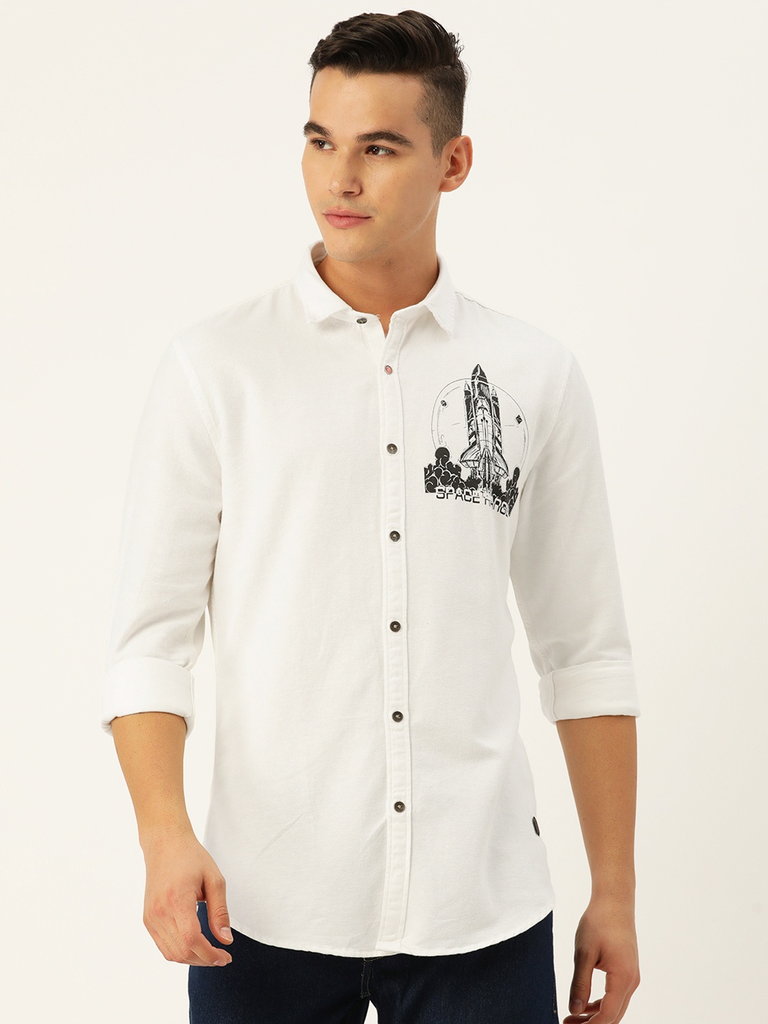 

Peter England Casuals Men Printed Detail Slim Fit Pure Cotton Casual Shirt, White