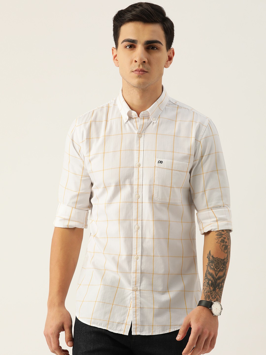 

Peter England Casuals Cotton Slim Fit Opaque Checked Casual Shirt, White