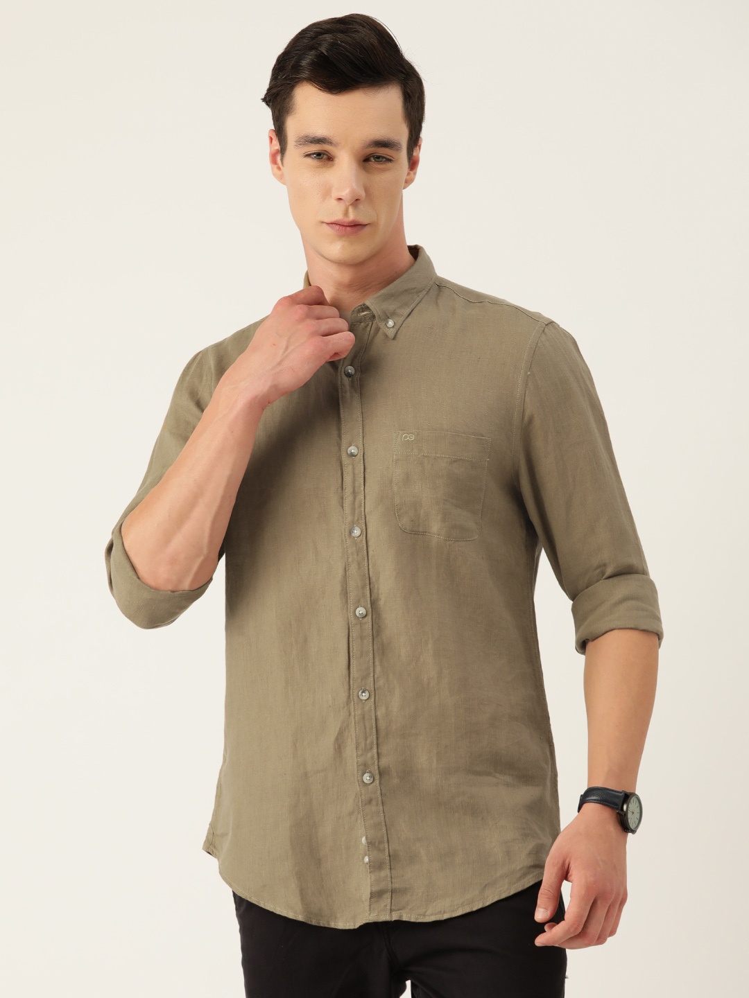 

Peter England Casuals Slim Fit Pure Linen Casual Shirt, Olive