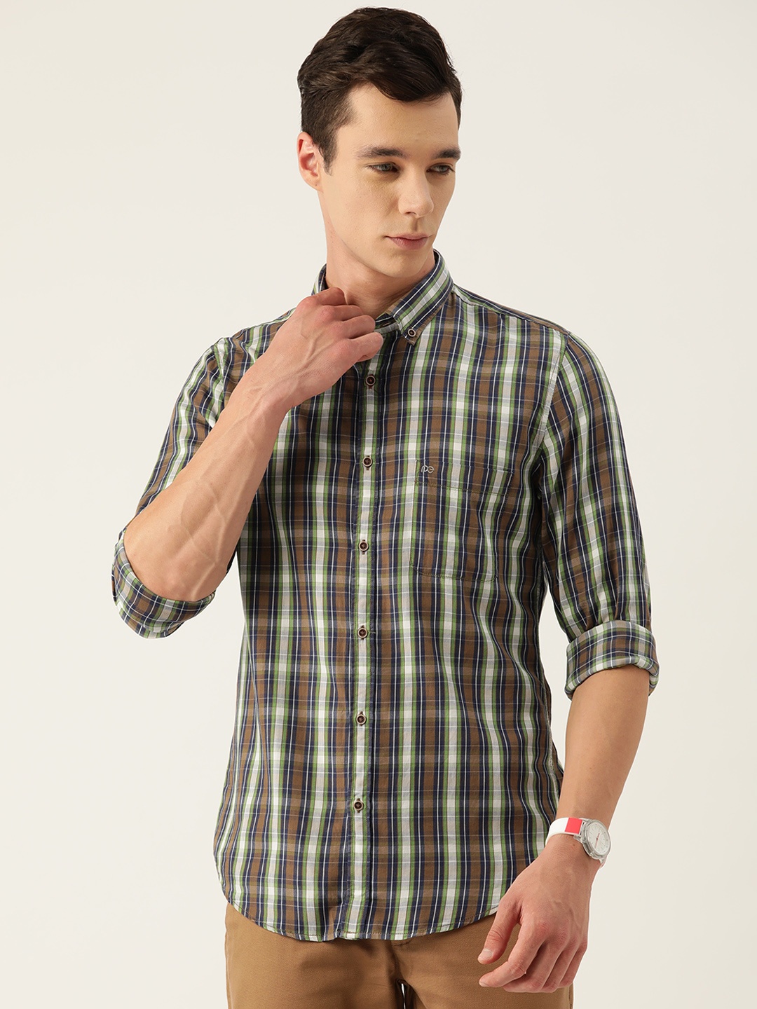 

Peter England Casuals Slim Fit Tartan Checked Casual Shirt, Green