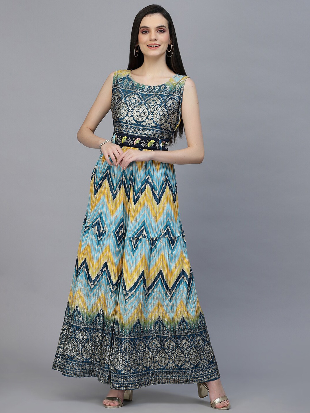 

KALINI Ethnic Motif Printed Sleeveless Basic Jumpsuit, Blue