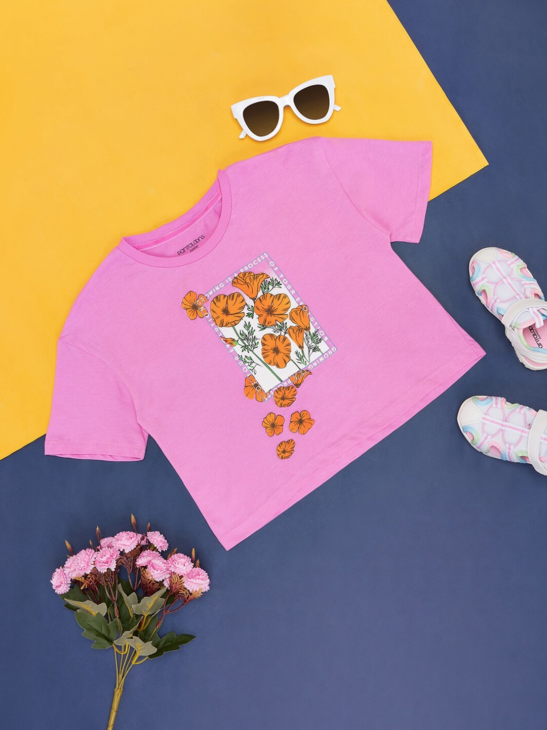 

Pantaloons Junior Girls Floral Printed Cotton T-shirts, Pink