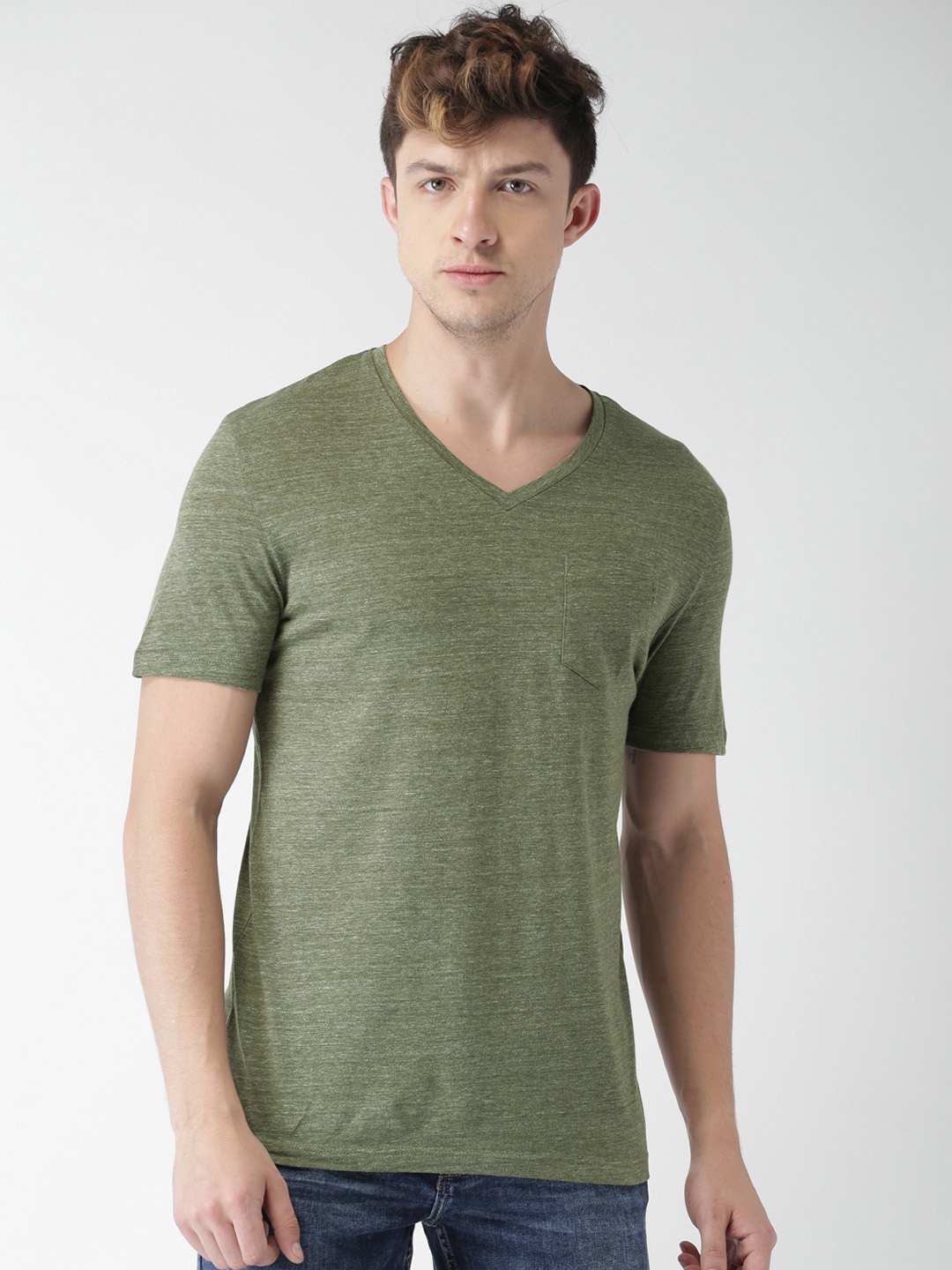 

Celio Men Olive Green Solid Slim Fit V-Neck T-shirt