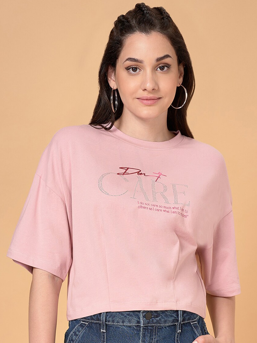 SF JEANS by Pantaloons Women Typography Printed T-shirt, Pink