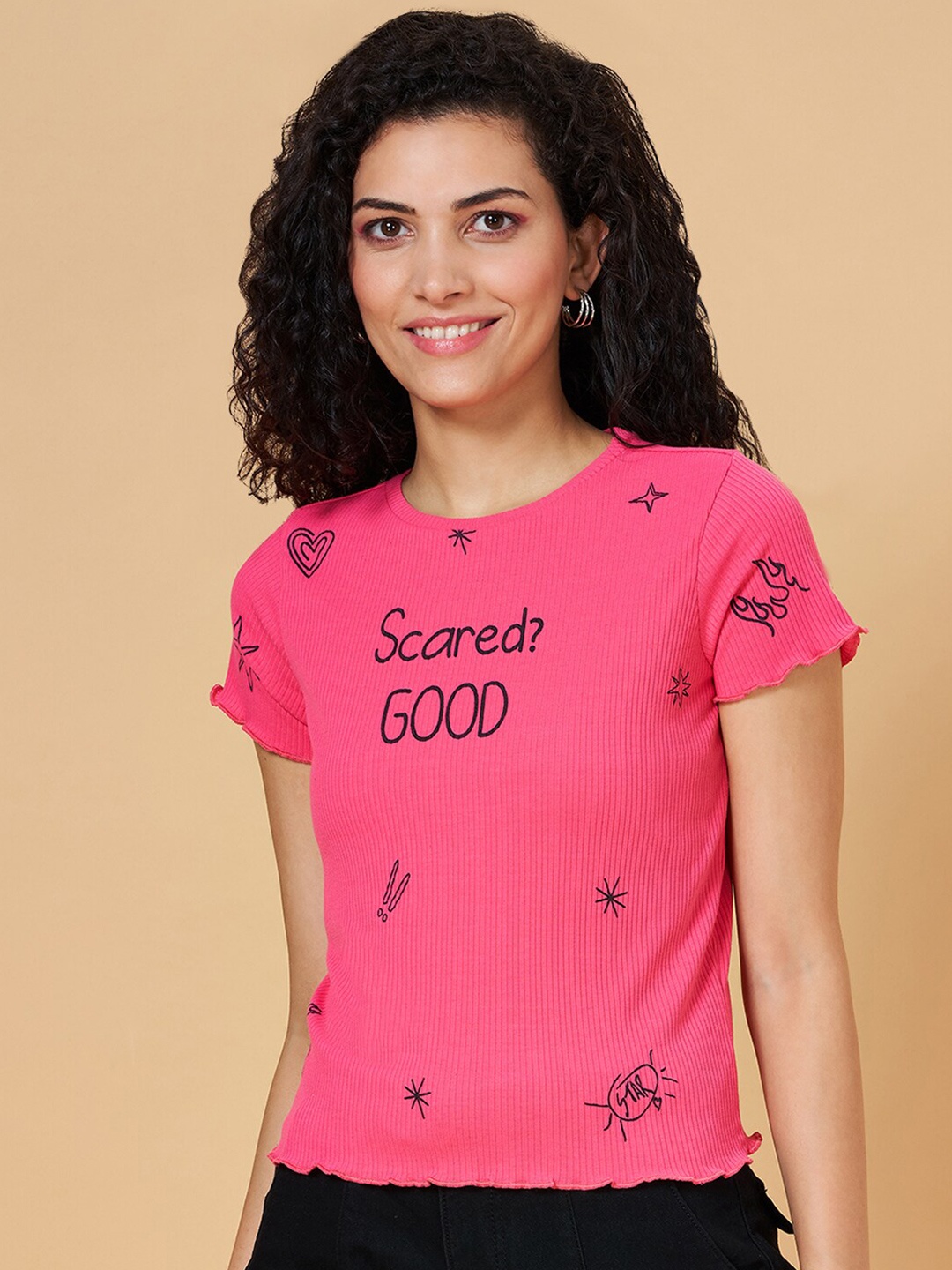

People Typography Printed Slim Fit T-shirt, Pink