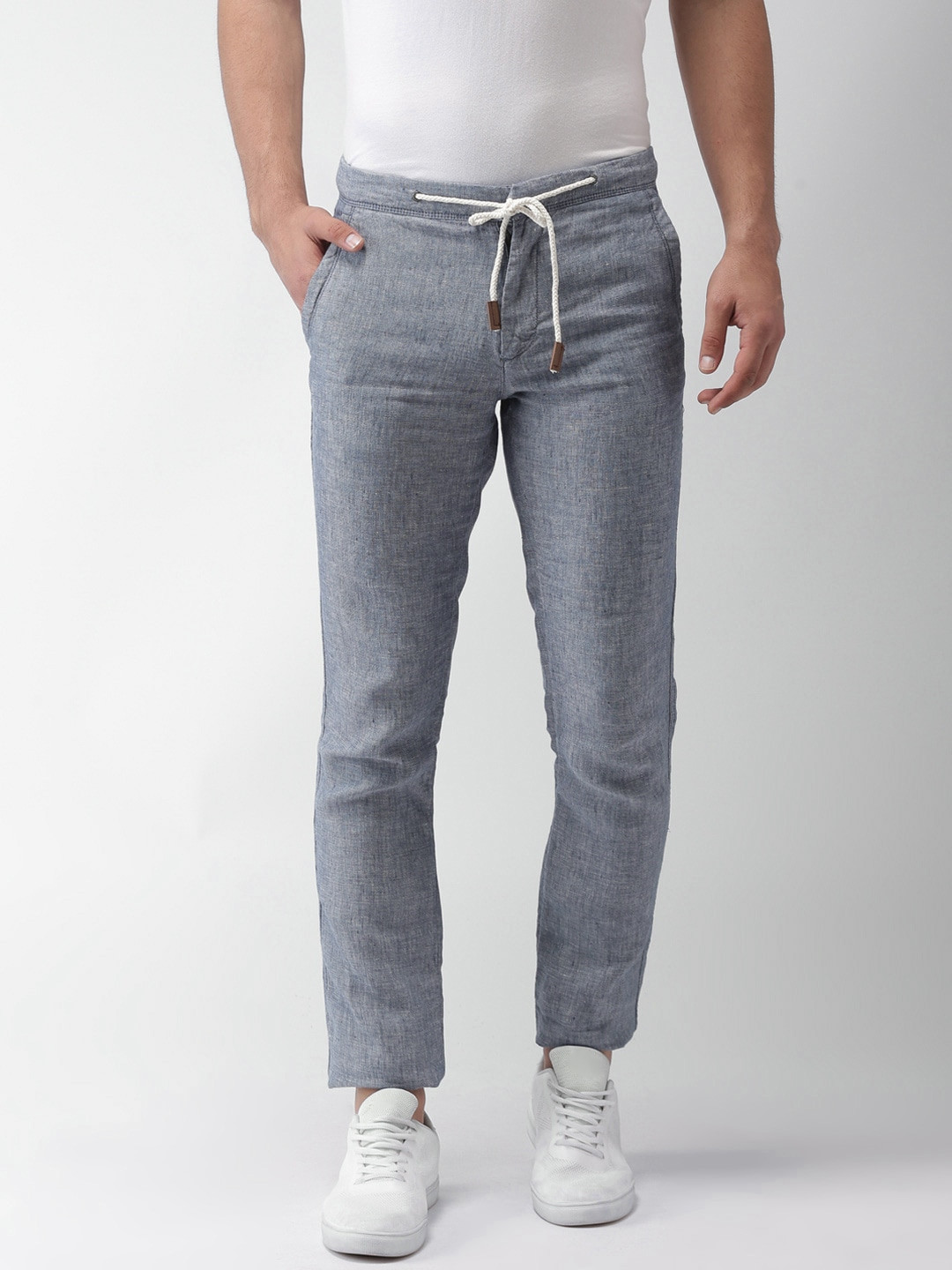

Celio Men Blue Pure Linen Straight Fit Solid Regular Sustainable Trousers