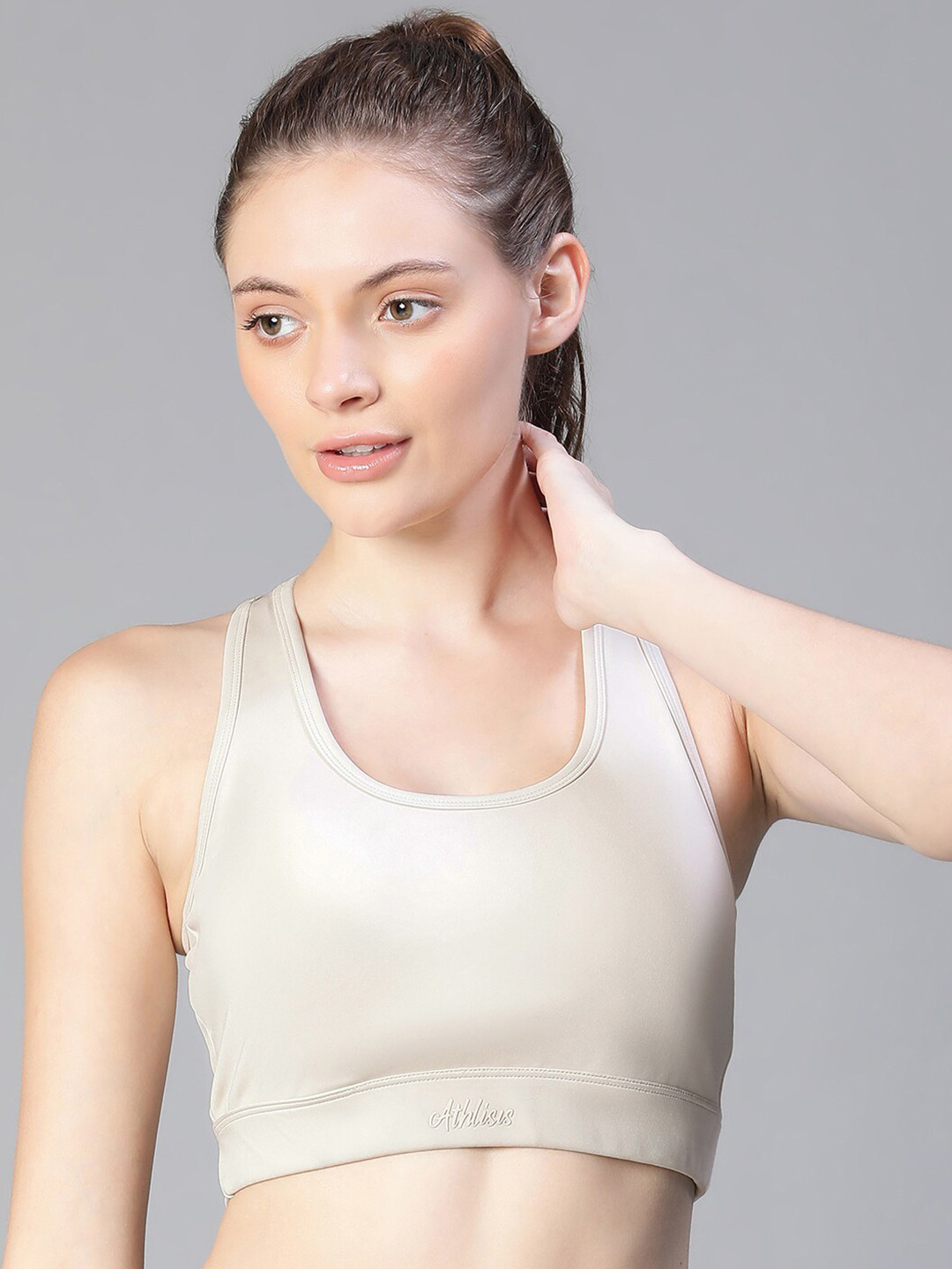 

ATHLISIS Full Coverage Non-Wired Removable Padding Dry Fit Sports Bra With All Day Comfort, Cream