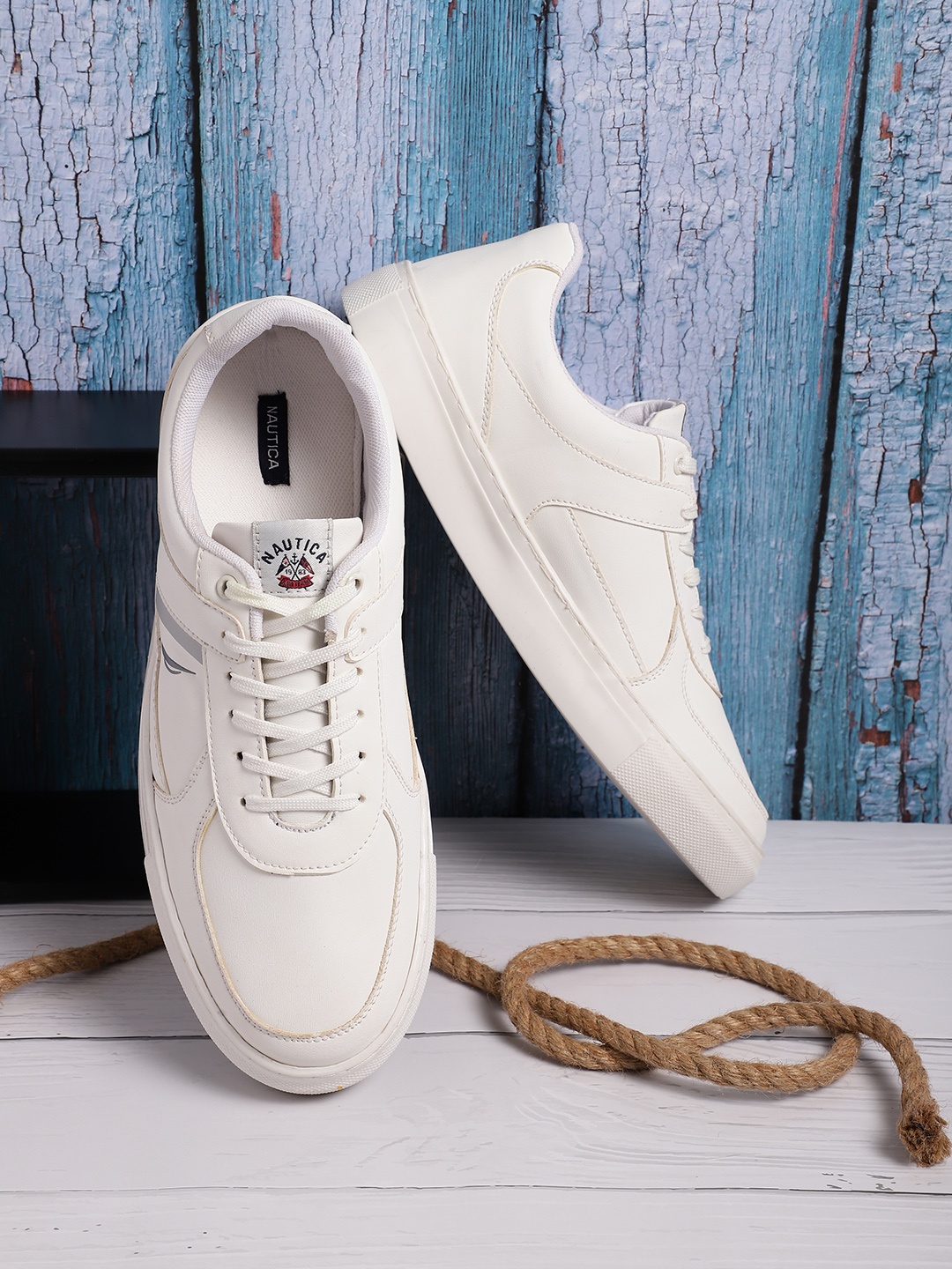 

Nautica Men Leather Printed Detail Sneakers, White