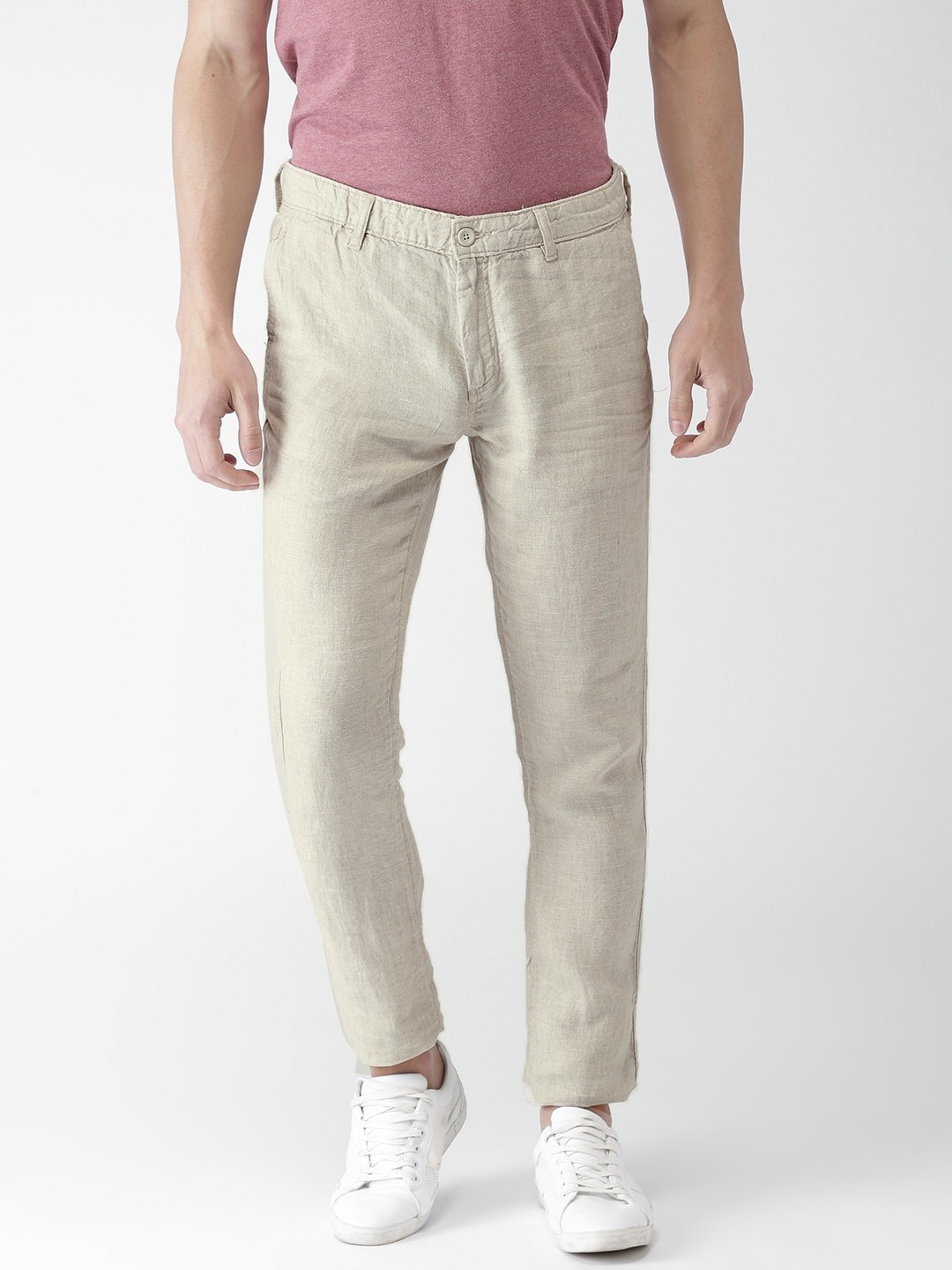 

Celio Men Beige Straight Fit Solid Regular Pure Linen Sustainable Trousers