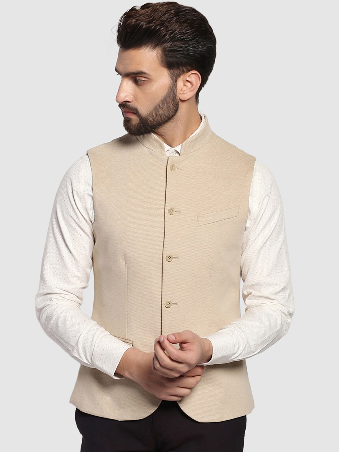 

Blackberrys Mandarin Collar Nehru Jacket, Beige