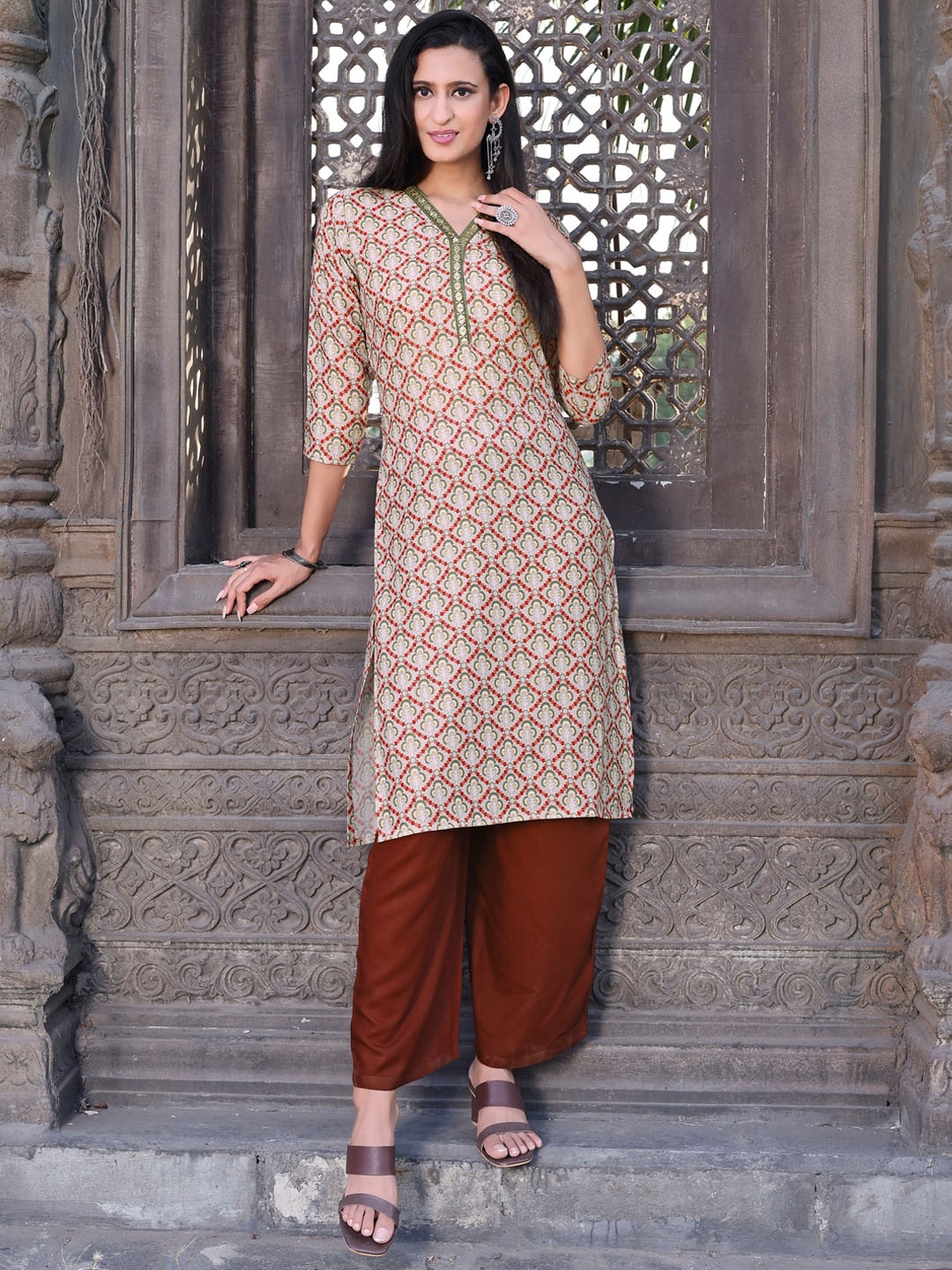

Tikhi Imli Ethnic Motif Printed Straight Kurta, Cream
