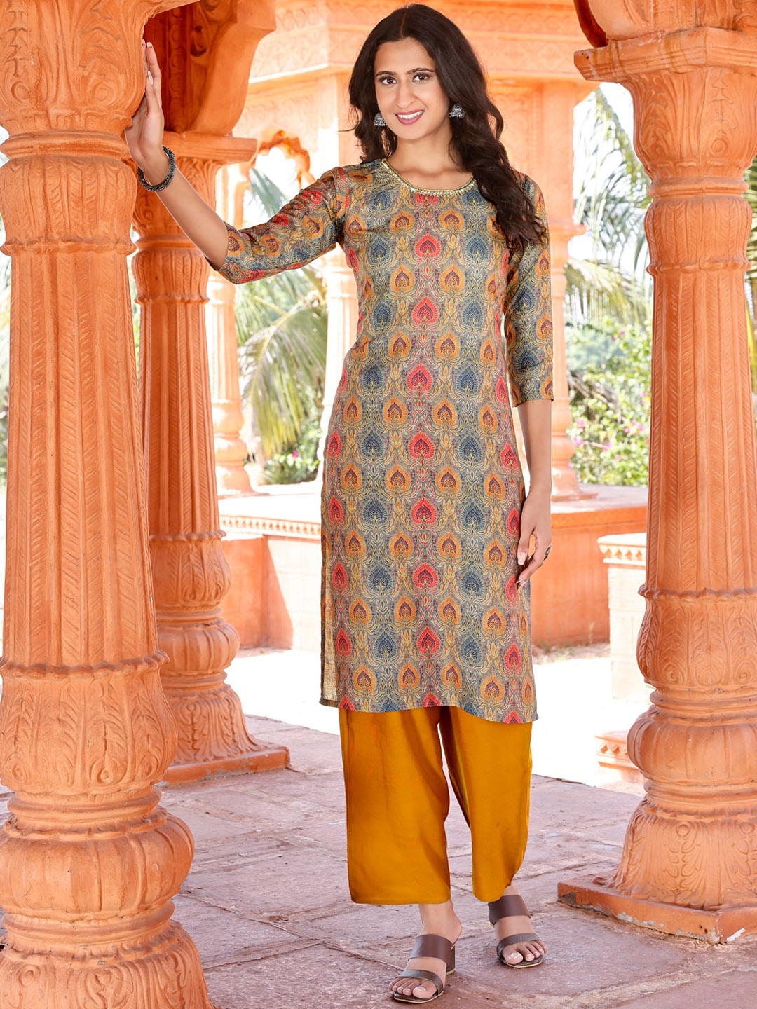 

Tikhi Imli Ethnic Motif Printed Straight Kurta, Blue