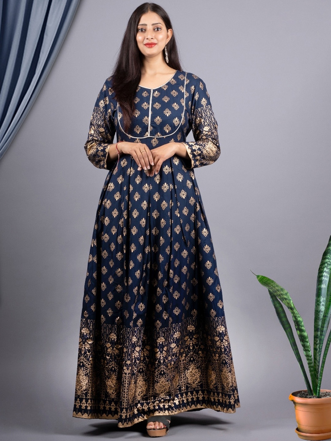 

KALINI Ethnic Motifs Printed Fit & Flare Maxi Ethnic Dress, Blue