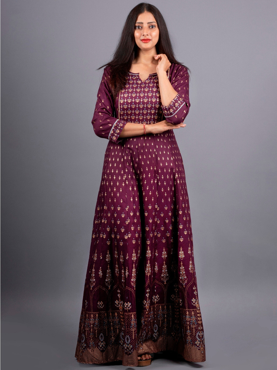 

KALINI Ethnic Motifs Printed A-Line Ethnic Dress, Purple