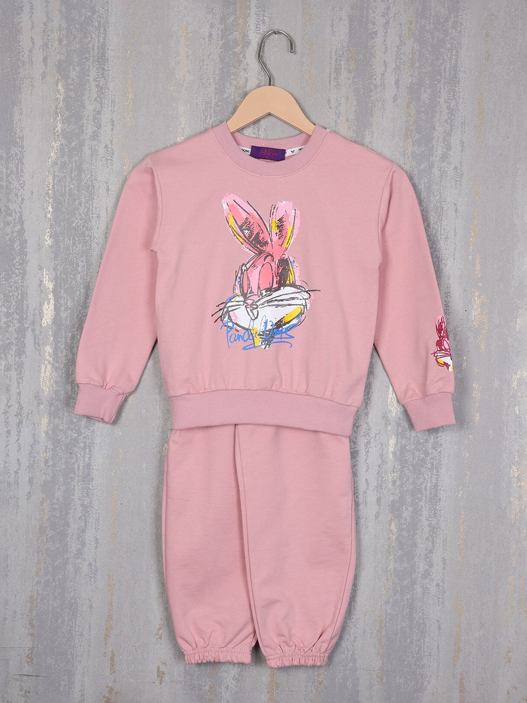 

Albion Girls Graphic Printed Cotton Wool Tracksuit, Pink
