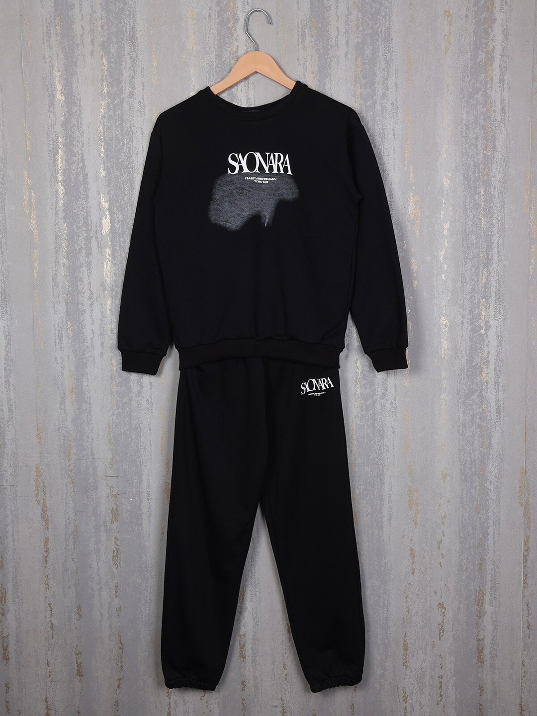 

Albion Boys Typography Printed Cotton Wool Tracksuit, Black