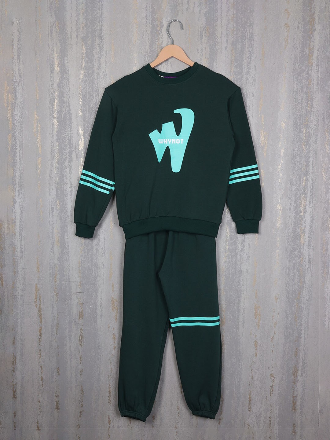 

Albion Boys Typography Printed Round Neck Tracksuit, Green