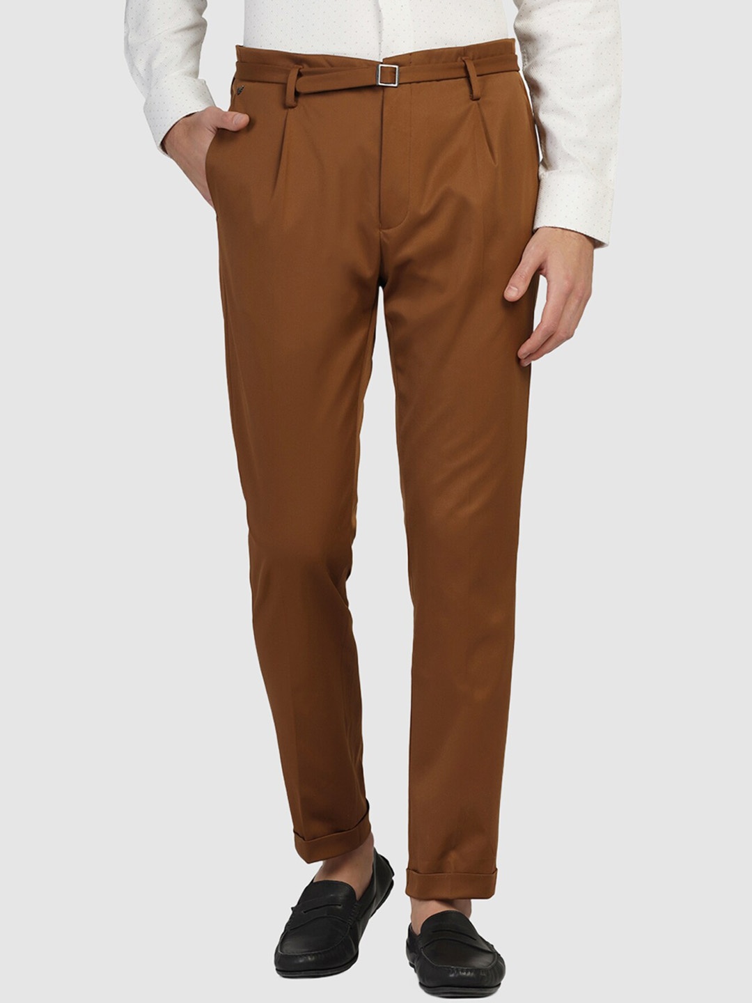 

Blackberrys Men Plain Flat-Front Formal Trousers, Brown