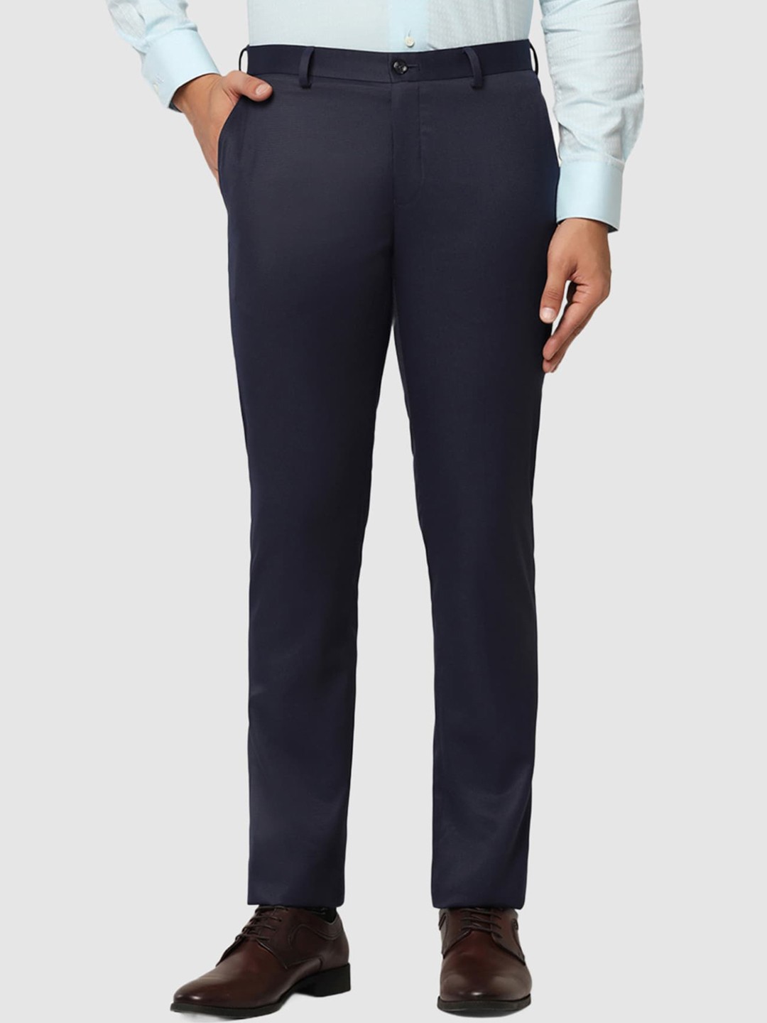 

Blackberrys Men Plain Flat-Front Slim Fit Formal Trousers, Navy blue