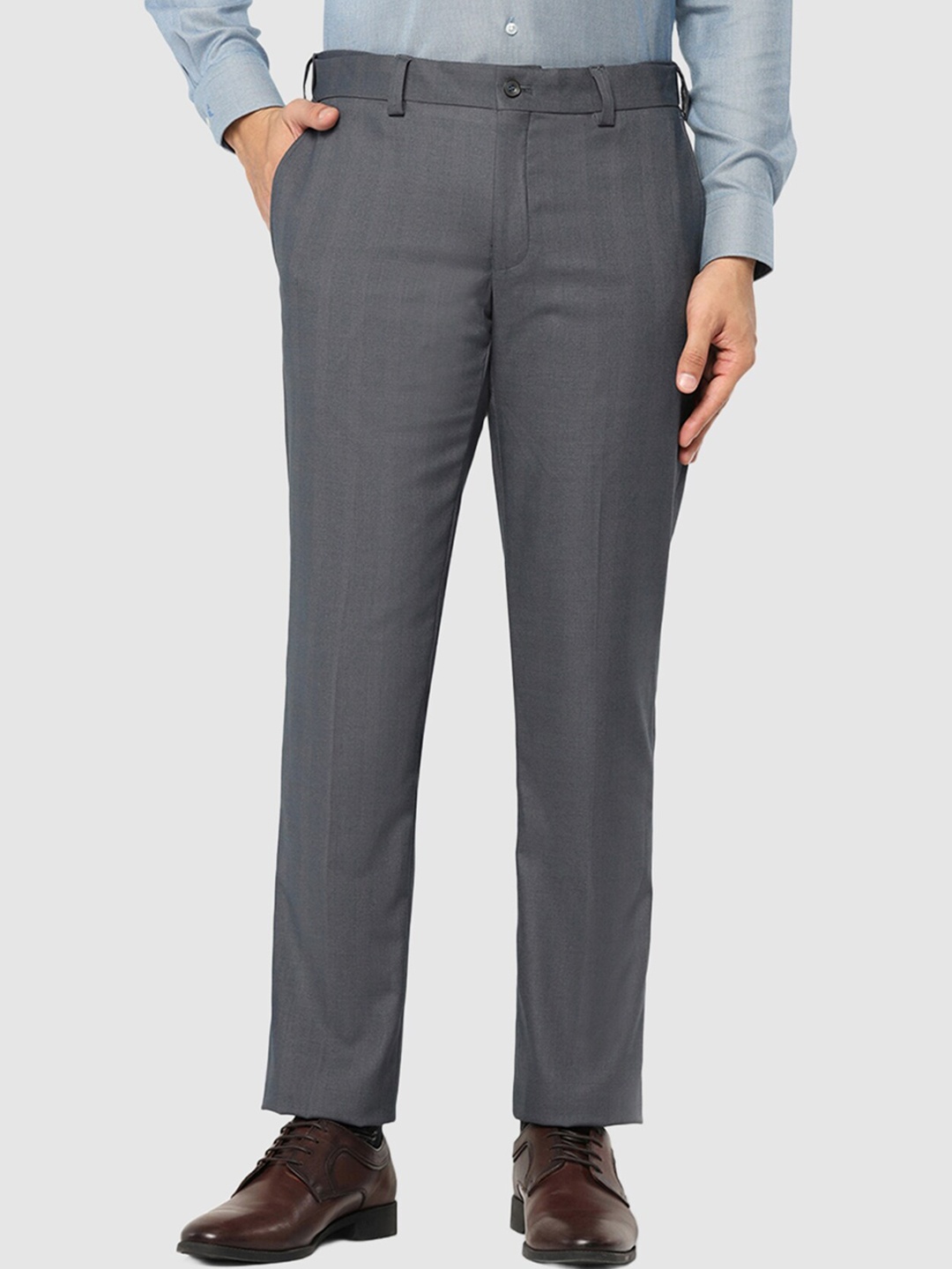 

Blackberrys Men Mid-Rise Slim Fit Trousers, Charcoal