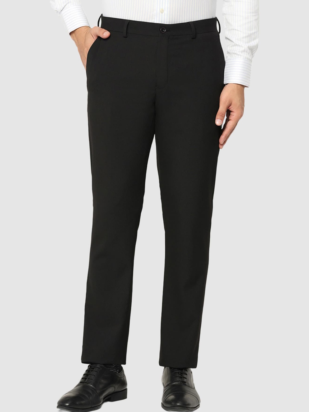 

Blackberrys Men Mid Rise Plain Slim Fit Formal Trousers, Black