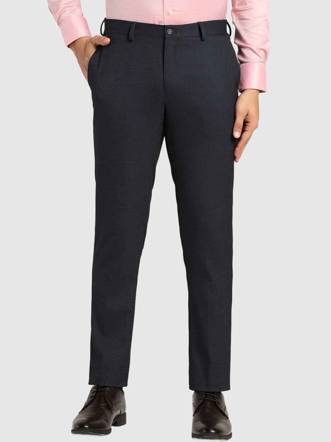 

Blackberrys Men Slim Fit Formal Mid-Rise Trousers, Navy blue