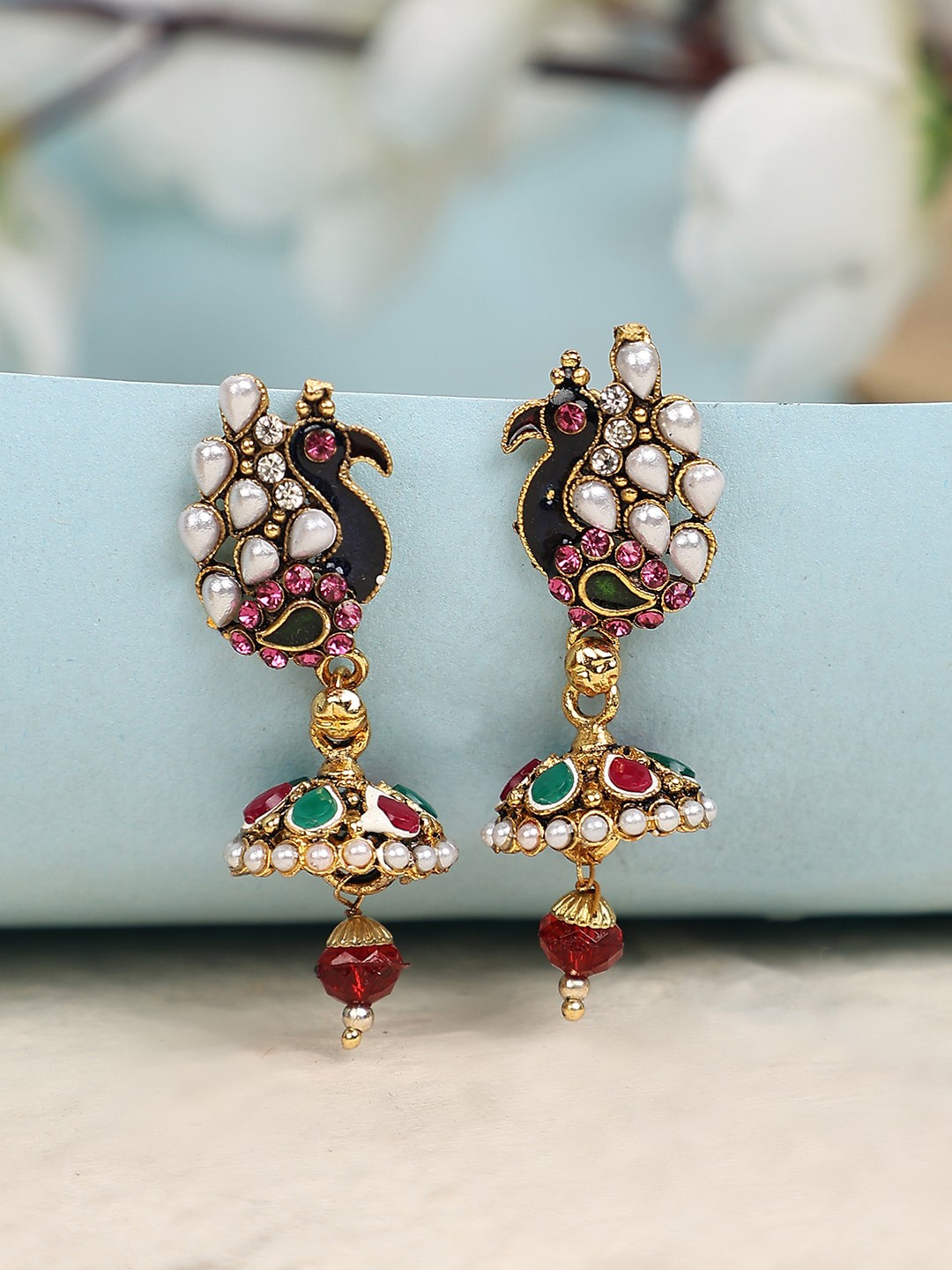 

ANIKAS CREATION Gold-Plated Contemporary Jhumkas