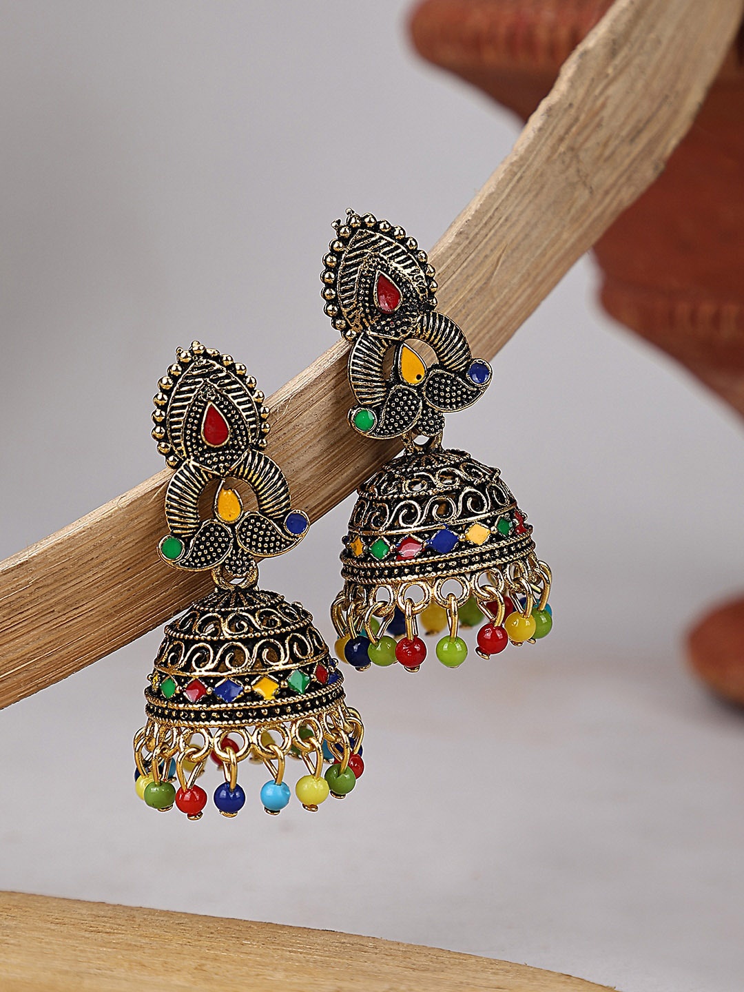 

ANIKAS CREATION Gold-Plated Dome Shaped Jhumkas