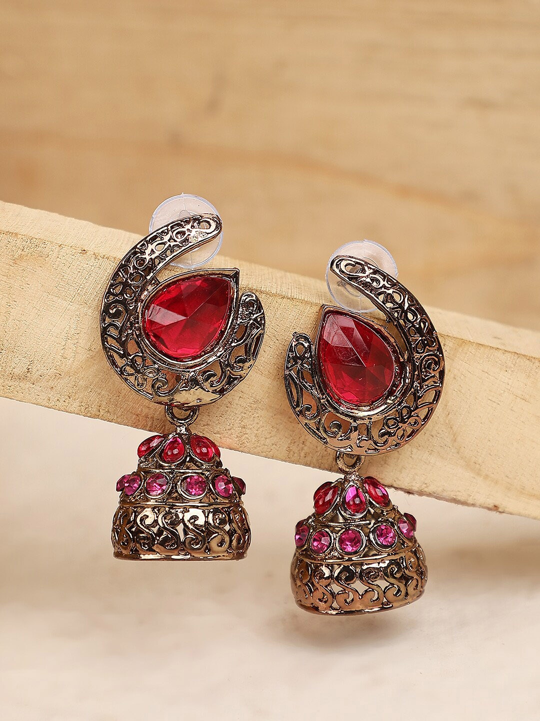 

ANIKAS CREATION Gold-Plated Dome Shaped Jhumkas, Silver