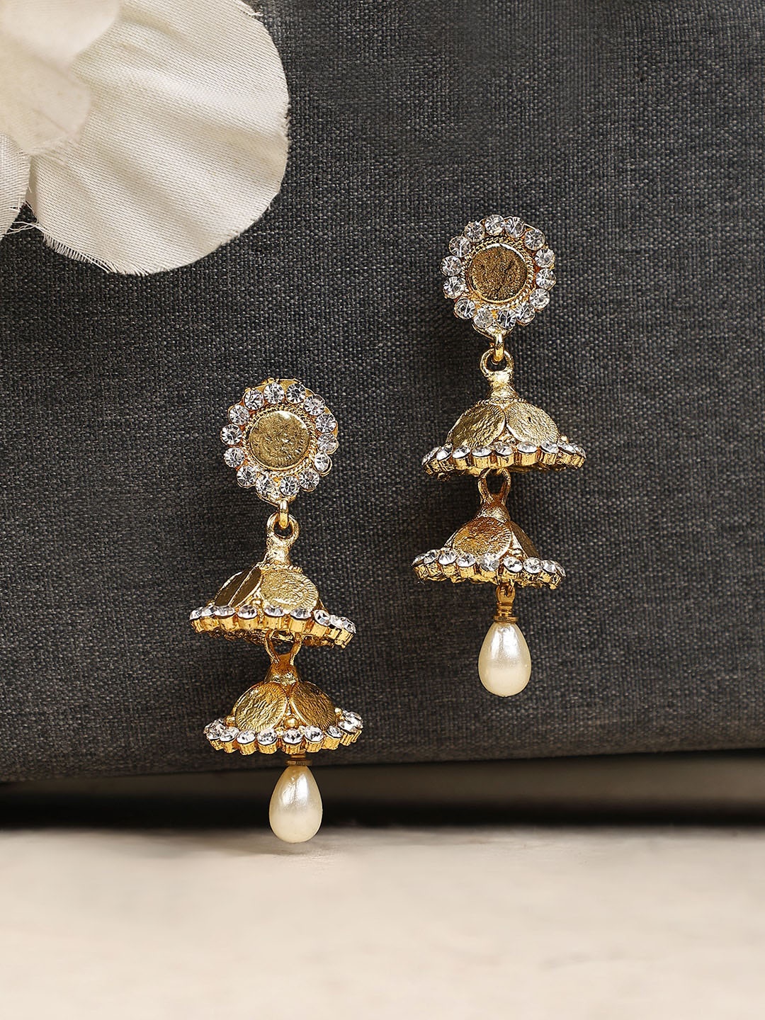 

ANIKAS CREATION Gold-Plated Dome Shaped Jhumkas