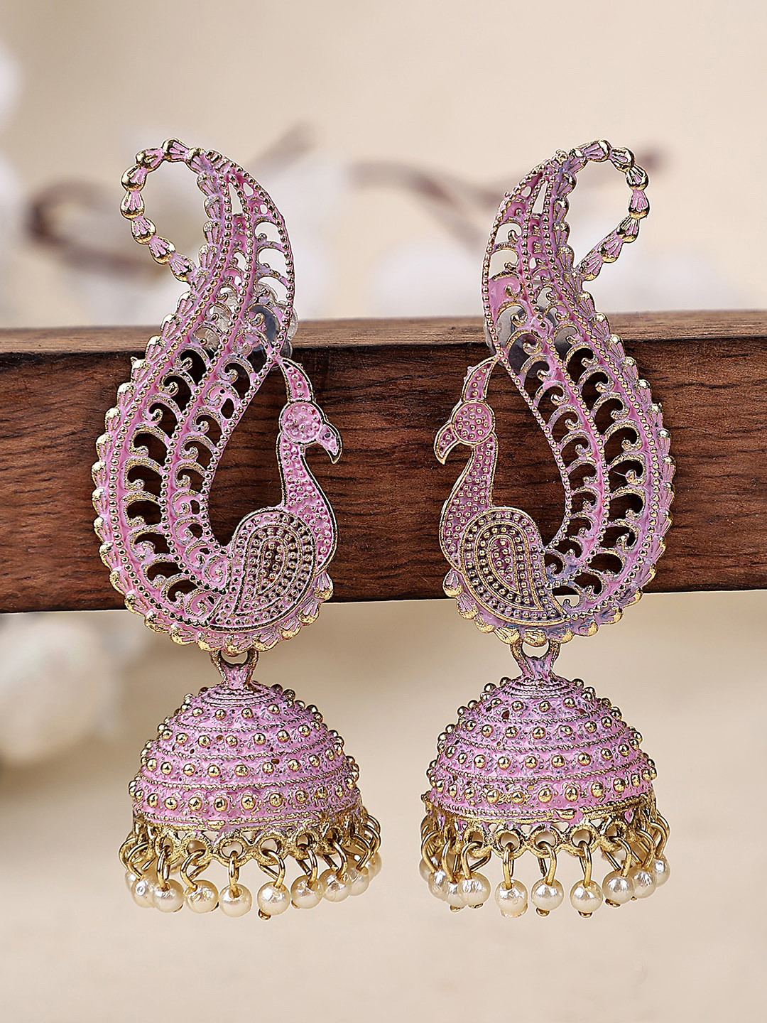 

ANIKAS CREATION Gold-Plated CZ Studded Dome Shaped Jhumkas