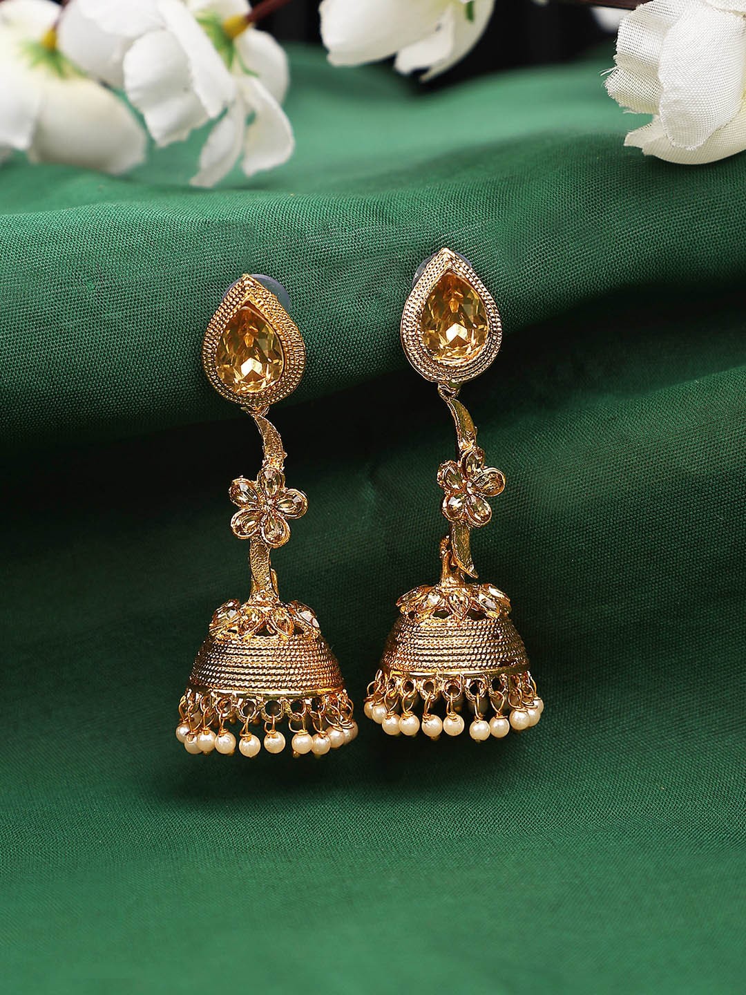 

ANIKAS CREATION Gold-Plated Contemporary Jhumkas
