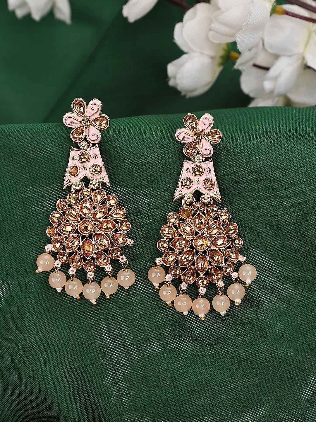 

ANIKAS CREATION Gold-Plated Contemporary Drop Earrings