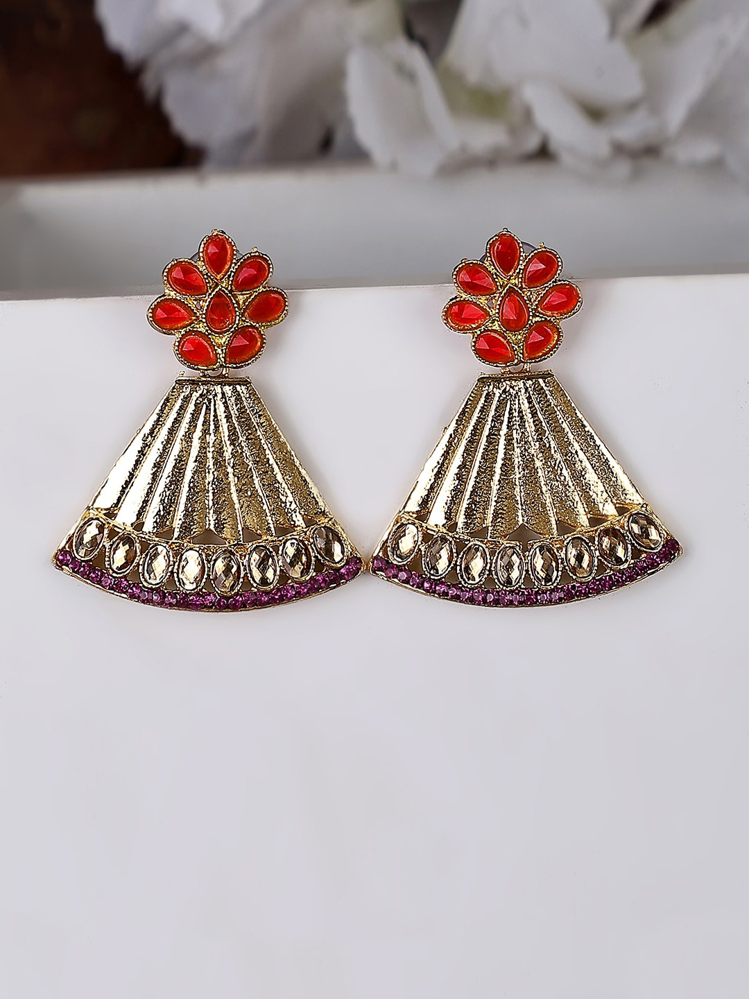 

ANIKAS CREATION Gold-Plated Contemporary Drop Earrings, Pink