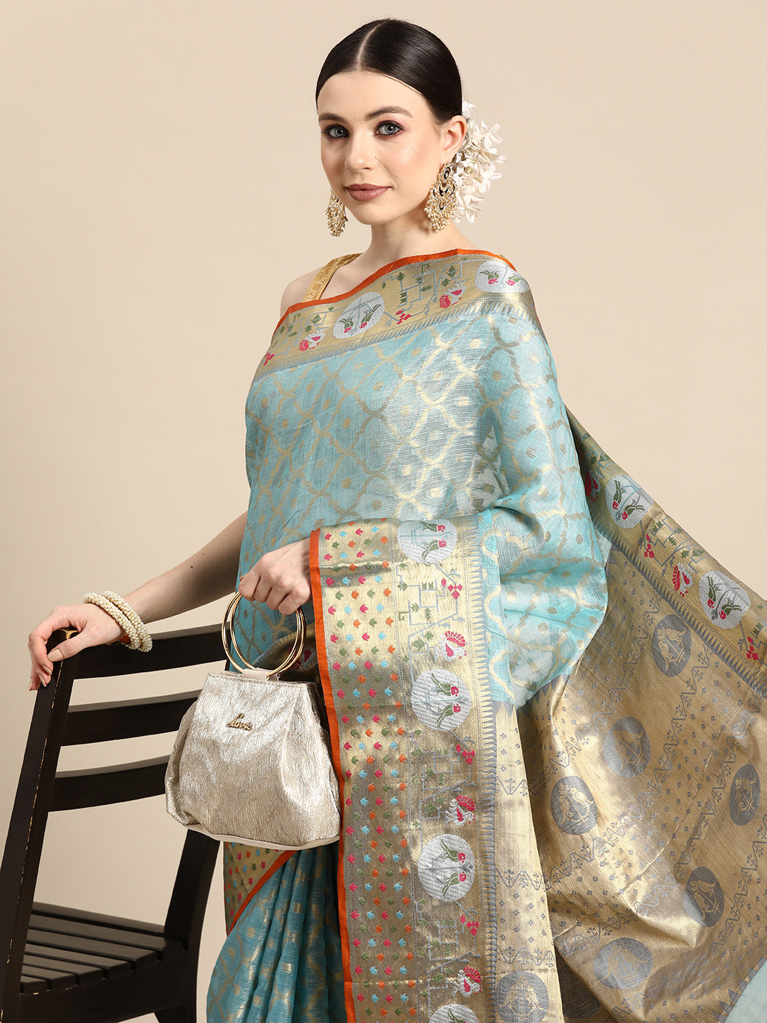 

Silk Land Woven Design Zari Tissue Kota Saree, Blue
