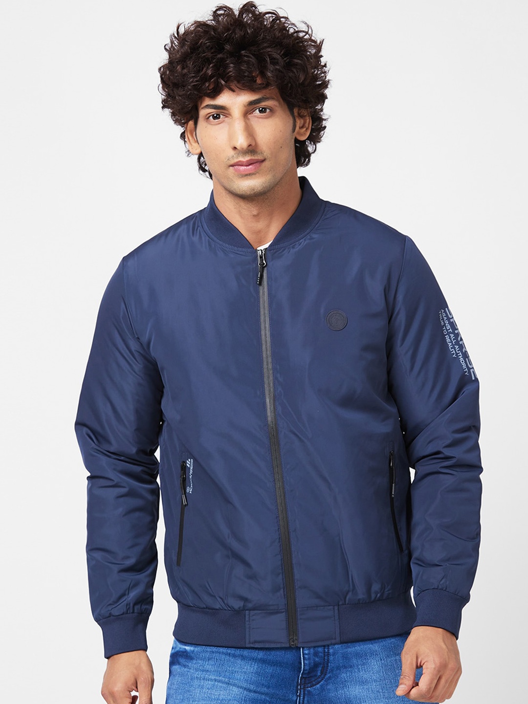 

SPYKAR Henley Collar Bomber Jacket, Blue