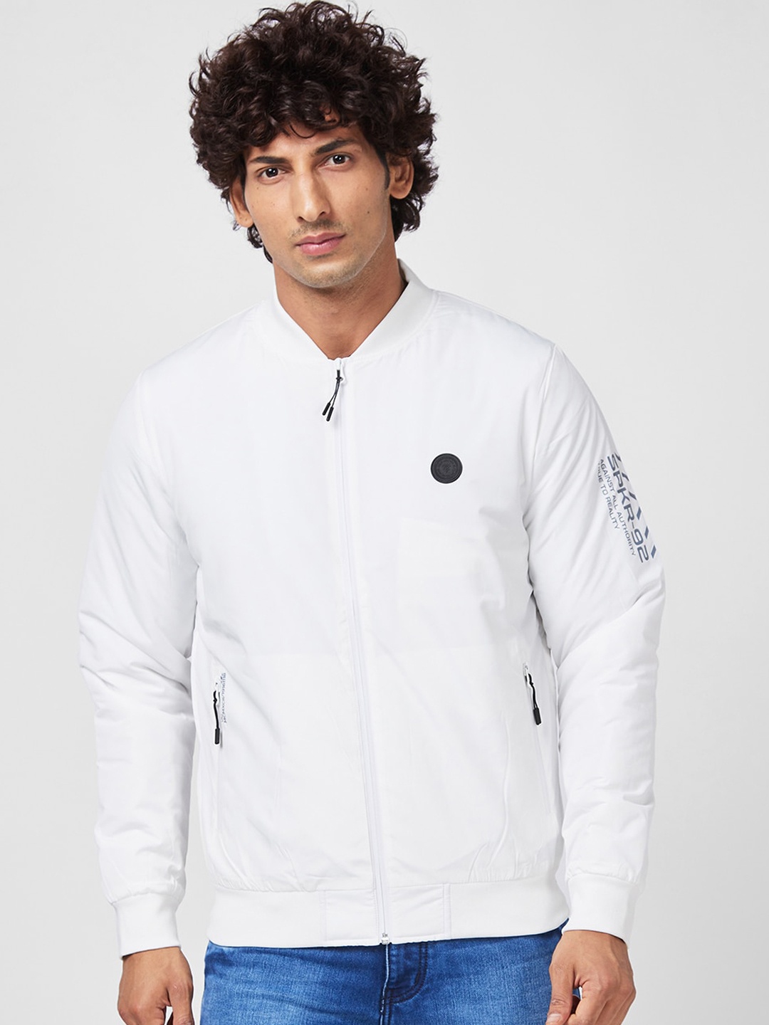 

SPYKAR Henley Collar Bomber Jacket, White