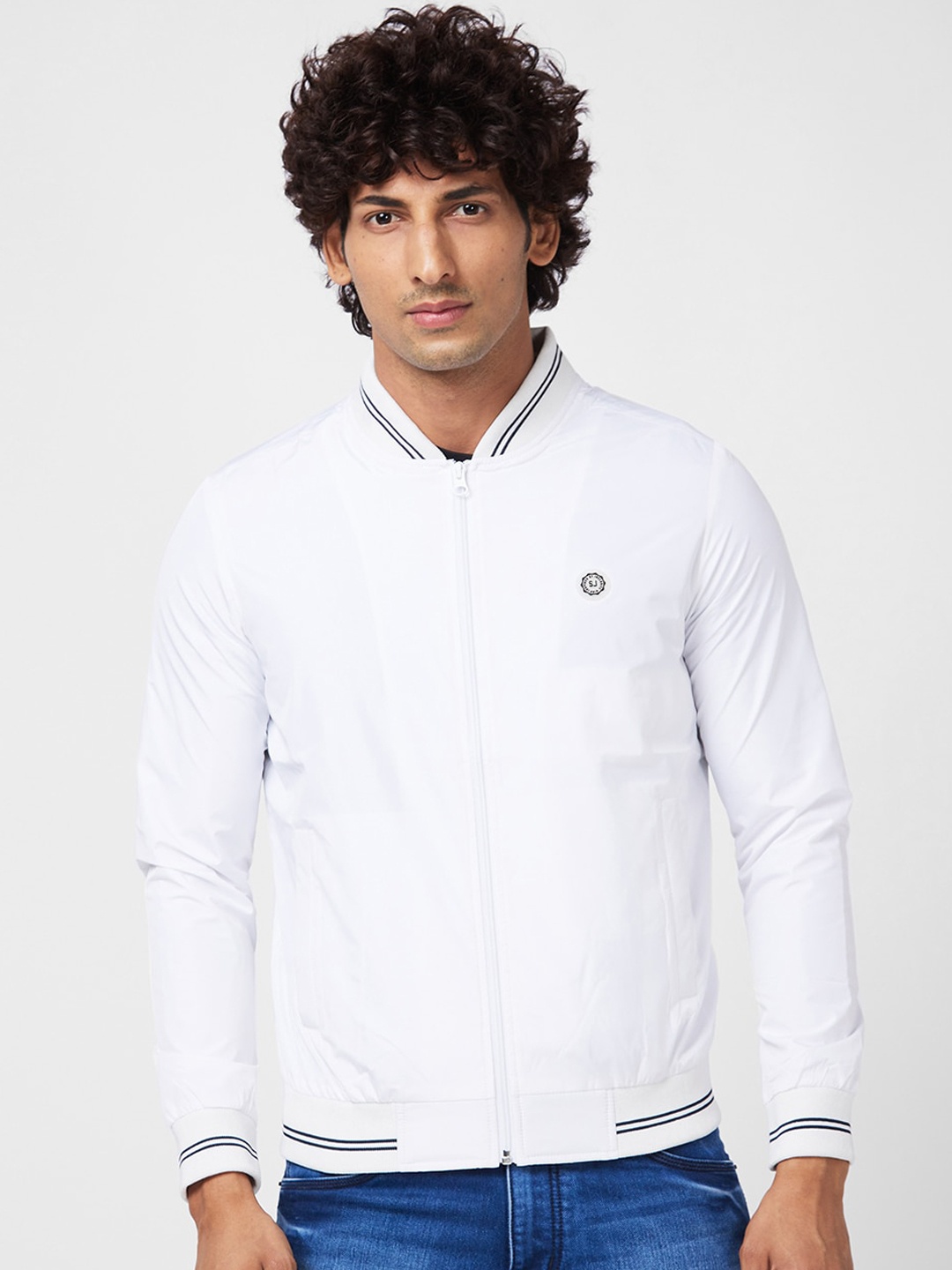 

SPYKAR Mock Collar Varsity Jacket, White